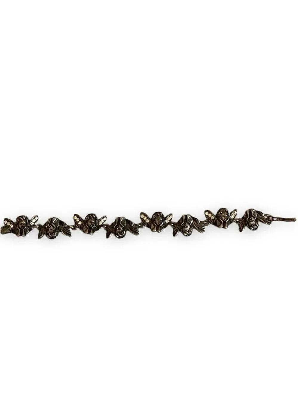 Angel Fairy Link Bracelet Pewter Metal Crystal Accent